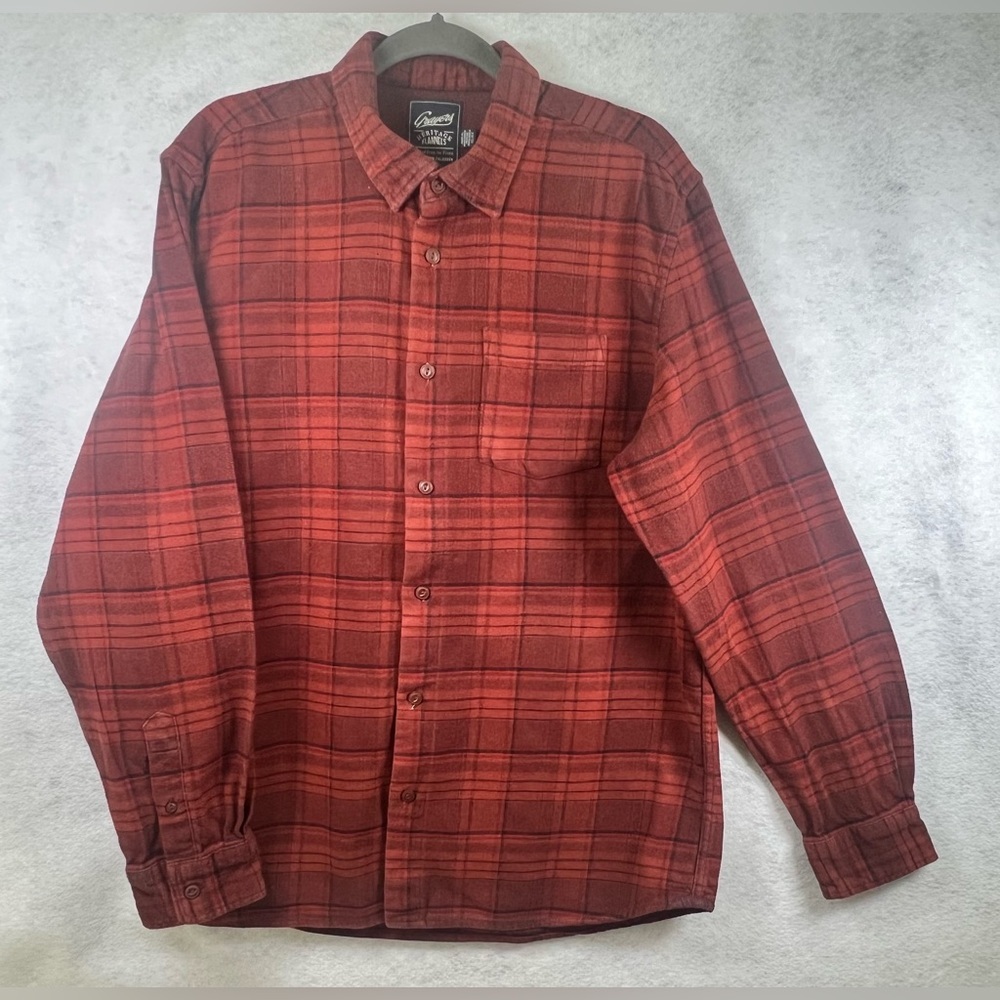 Grayers Heritage Flannels Shirt‎ Mens XL Brick Red Plaid Button Up C23